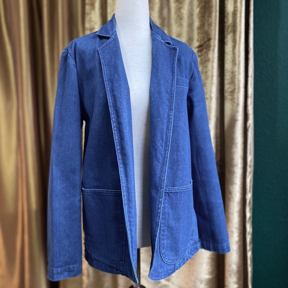 Vintage Denim Jean Jacket, 1970s, Solid Soft & Muted Blue, Big Pockets, S/M - Picture 1 of 12